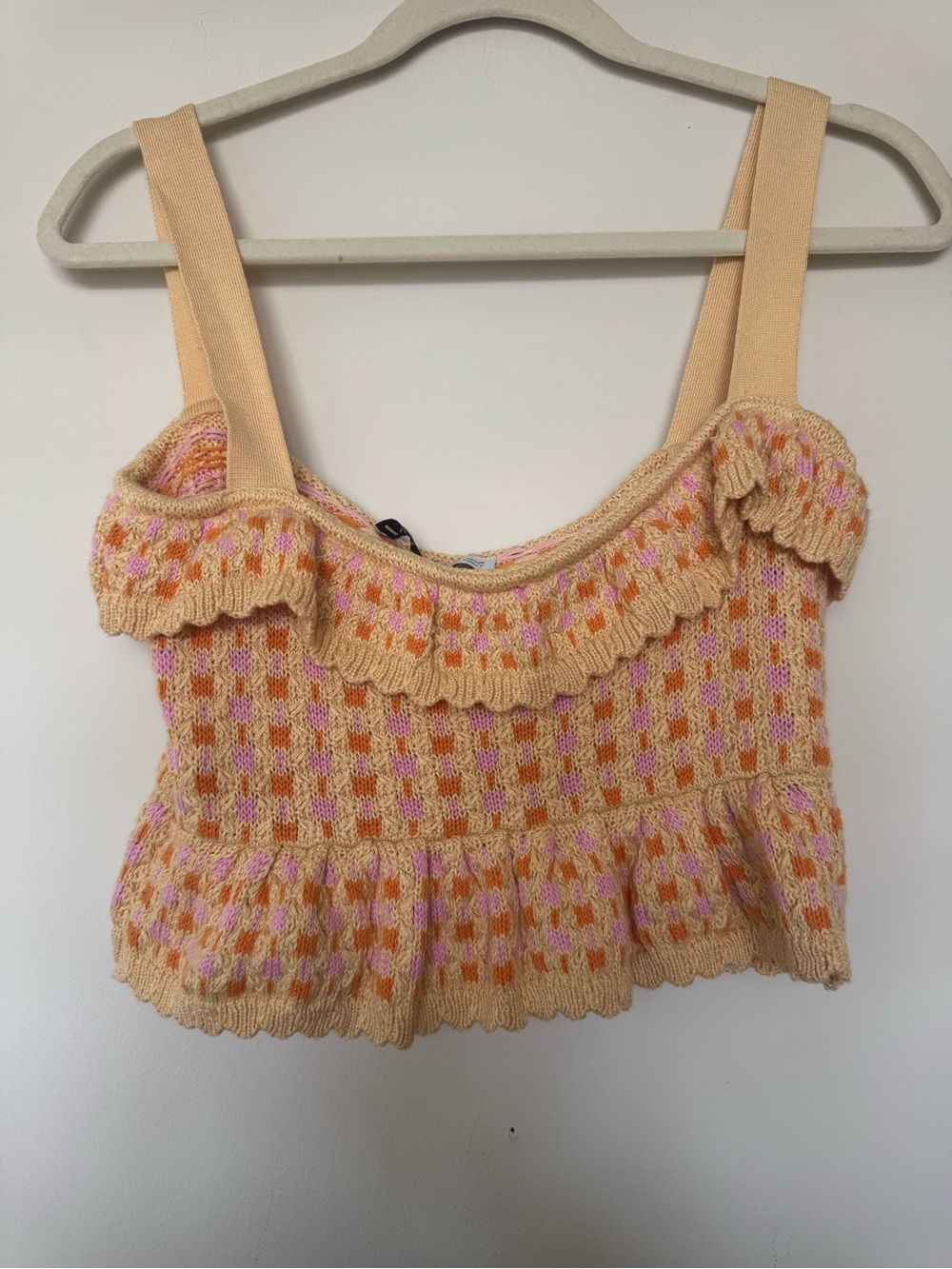 NWT ZARA Beige Ruffle Pink Tanktop Prairie Cottagecore S